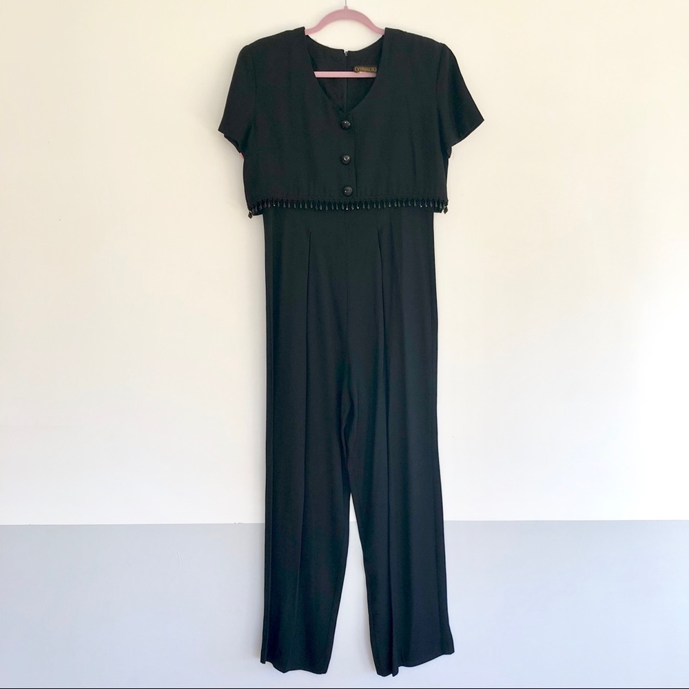 🎵 VINTAGE 80s Black Beaded Jumpsuit